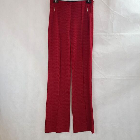 New MARC CAIN Womens (16) Red Herringbone Knit Side Zip Elastic Waist Pants $370 - Picture 1 of 10